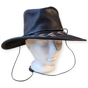 Minnetonka Air Flow Fold Up Black Leather Outback Hat